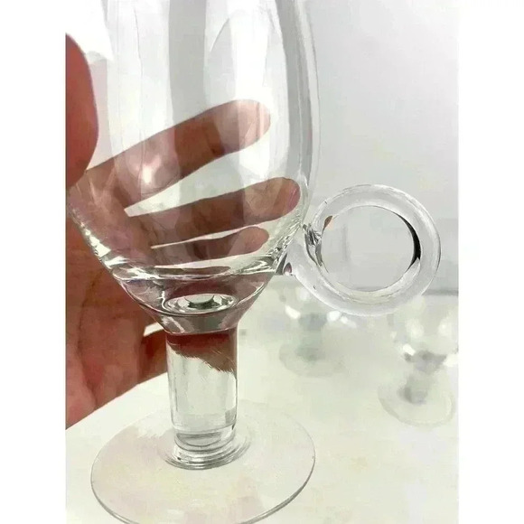 VTG Set of 4 Hand Blown Goblet Style Pedestal Cups Handle Clear Glass 7.5" Tall - Picture 12 of 14